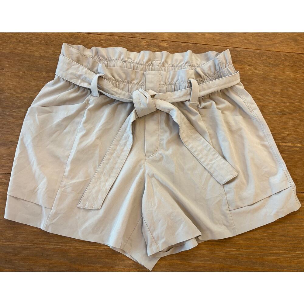 Athleta Womens Paperbag Waist Shorts Size 10 Beige Belted Lightweight Casual
